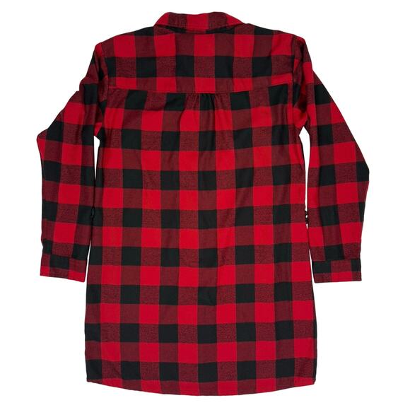 Abercrombie & Fitch Red Black Plaid Extra Long Flannel Shirt Women’s Small - Picture 3 of 7
